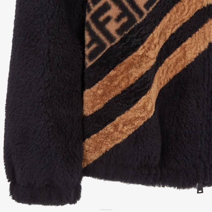 Men Sheepskin Jacket Black Fendi Apparel 6RHH2214