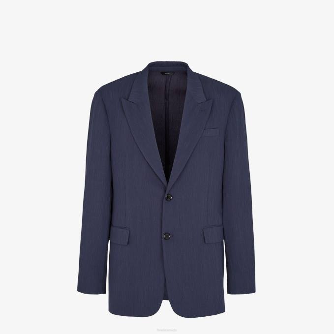 Men Viscose Jacket Blue Fendi Apparel 6RHH1940