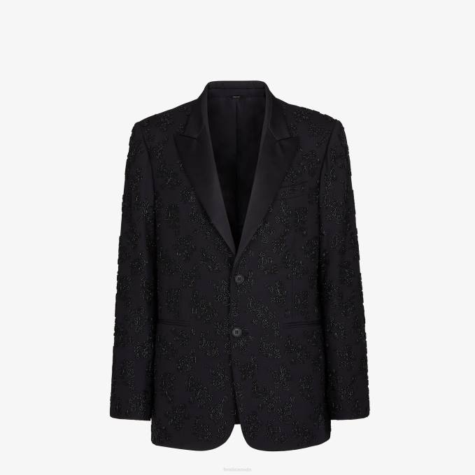 Men Wool And Silk Blazer Black Fendi Apparel 6RHH2082