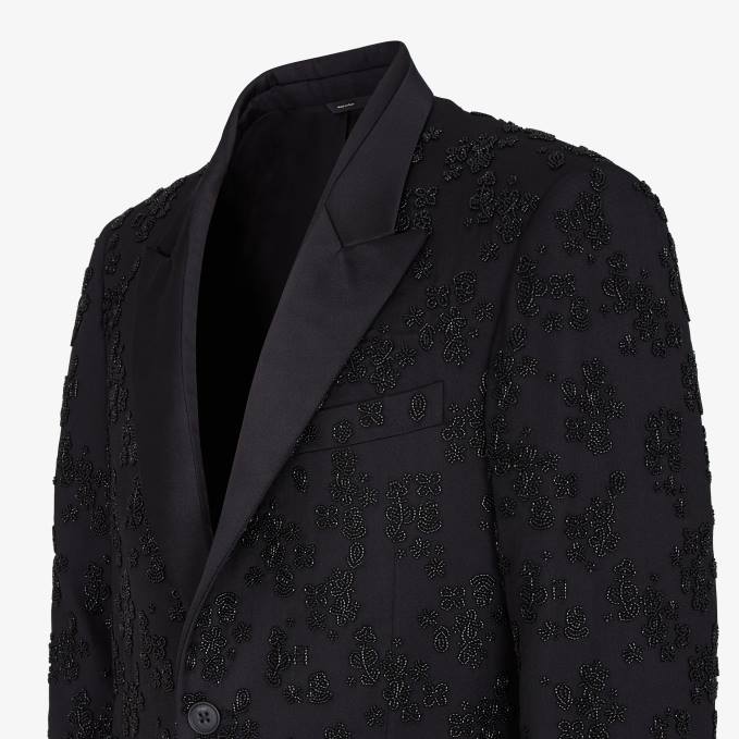 Men Wool And Silk Blazer Black Fendi Apparel 6RHH2082
