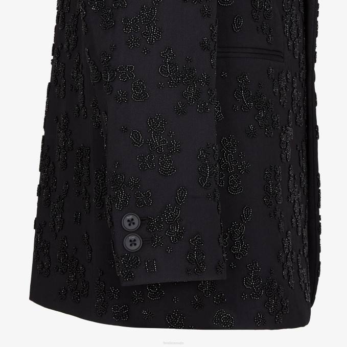 Men Wool And Silk Blazer Black Fendi Apparel 6RHH2082