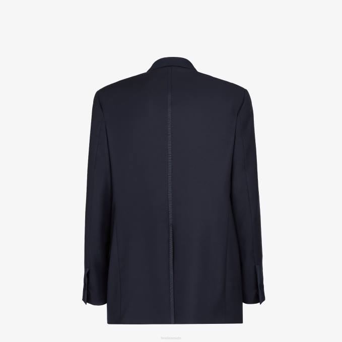 Men Wool Blazer Blue Fendi Apparel 6RHH2071