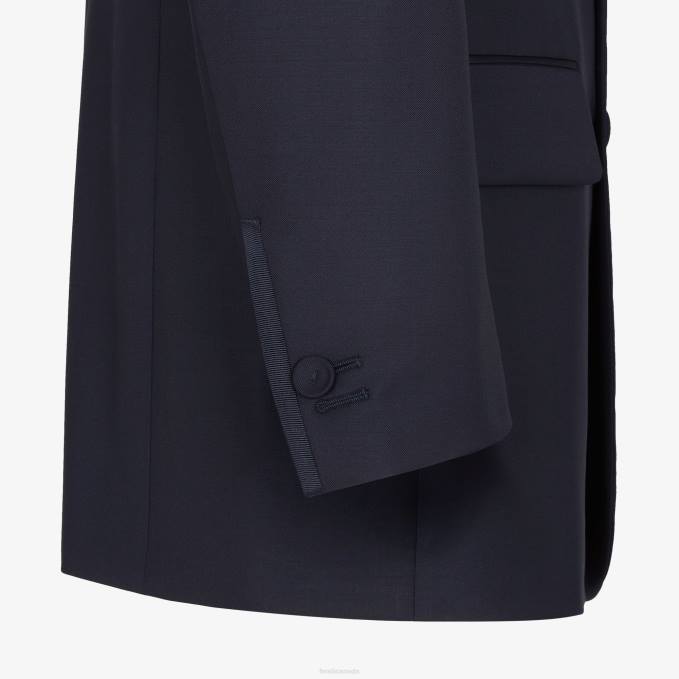 Men Wool Blazer Blue Fendi Apparel 6RHH2071