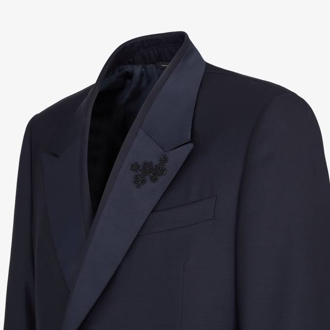 Men Wool Blazer Blue Fendi Apparel 6RHH2071
