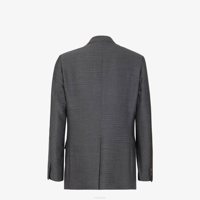 Men Wool Blazer Gray Fendi Apparel 6RHH1966