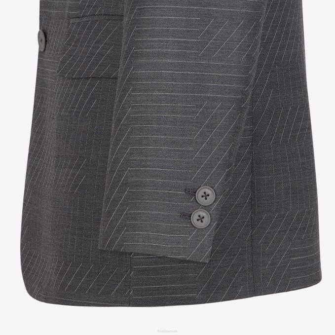 Men Wool Blazer Gray Fendi Apparel 6RHH1966