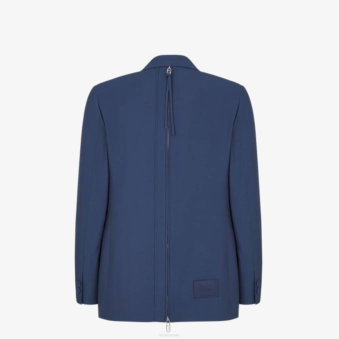 Men Wool Jacket Blue Fendi Apparel 6RHH2069