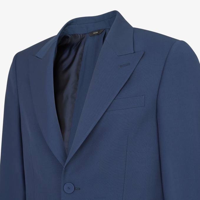 Men Wool Jacket Blue Fendi Apparel 6RHH2069