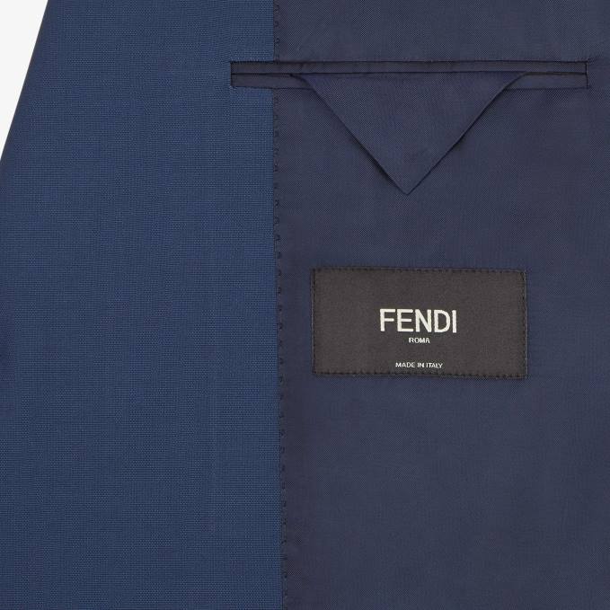 Men Wool Jacket Blue Fendi Apparel 6RHH2069