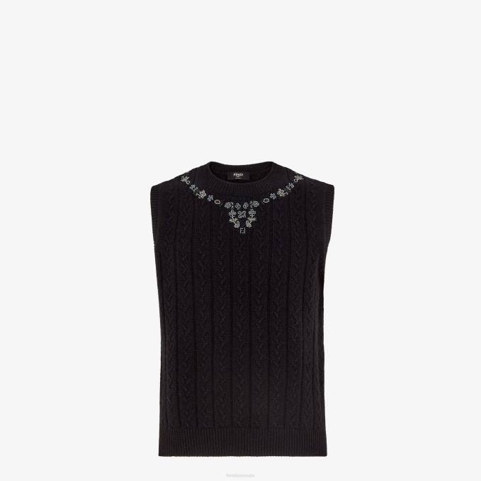 Men Cashmere Vest Black Fendi Apparel 6RHH2067