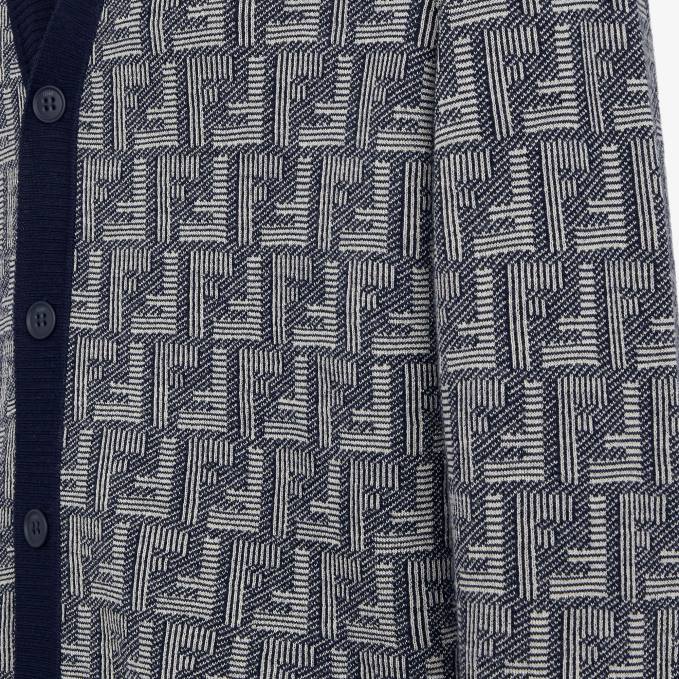 Men Wool Cardigan Blue Fendi Apparel 6RHH2186