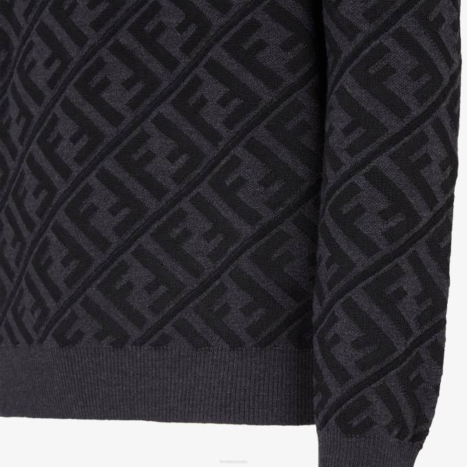 Men Wool Pullover Black Fendi Apparel 6RHH2113