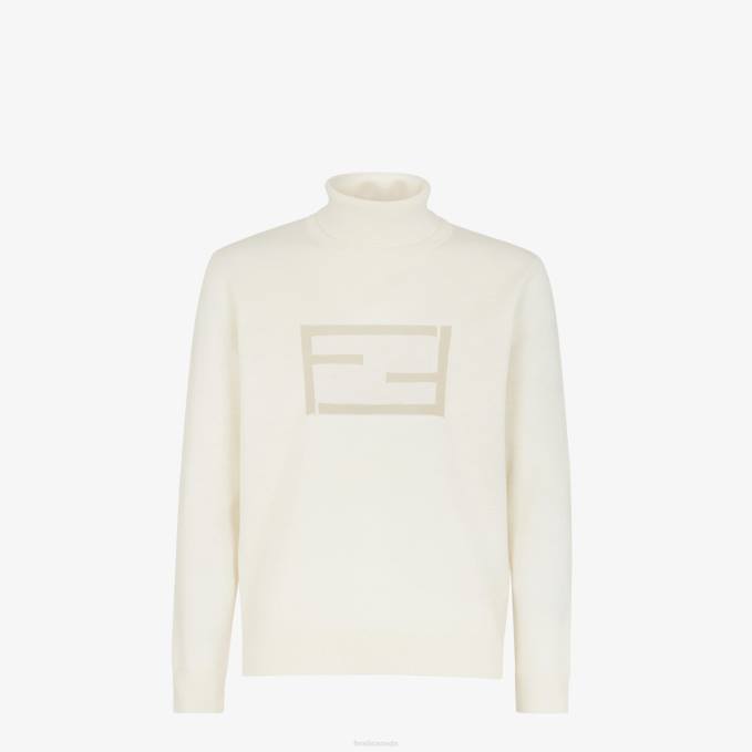 Men Wool Turtleneck White Fendi Apparel 6RHH2093
