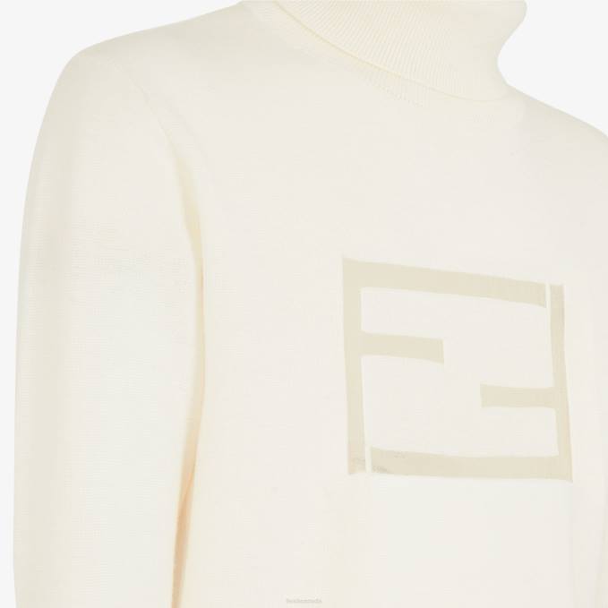 Men Wool Turtleneck White Fendi Apparel 6RHH2093