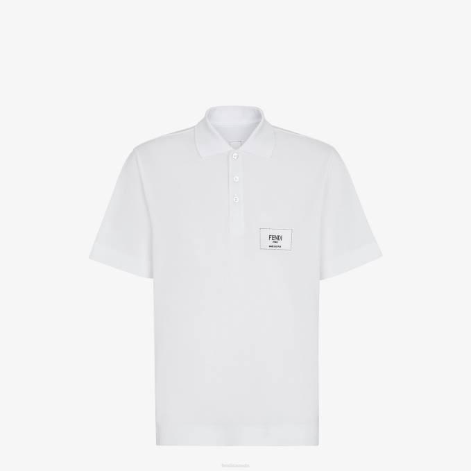 Men Cotton Polo Shirt White Fendi Apparel 6RHH2137