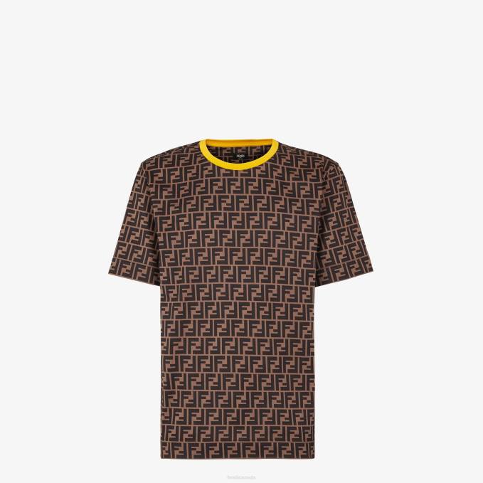Men Cotton T-Shirt Brown Fendi Apparel 6RHH1986