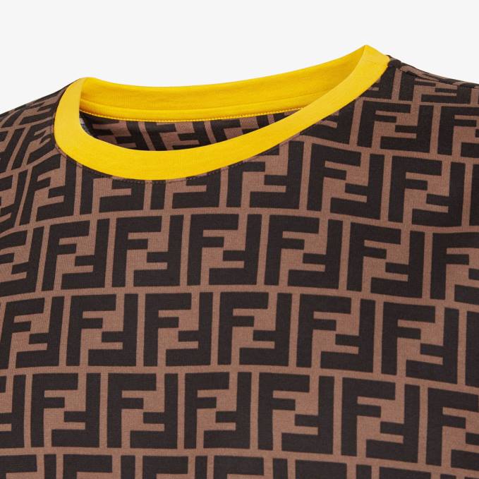 Men Cotton T-Shirt Brown Fendi Apparel 6RHH1986
