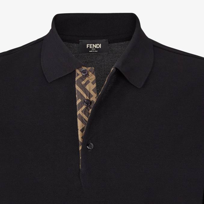 Men Pique Polo Shirt Black Fendi Apparel 6RHH2146