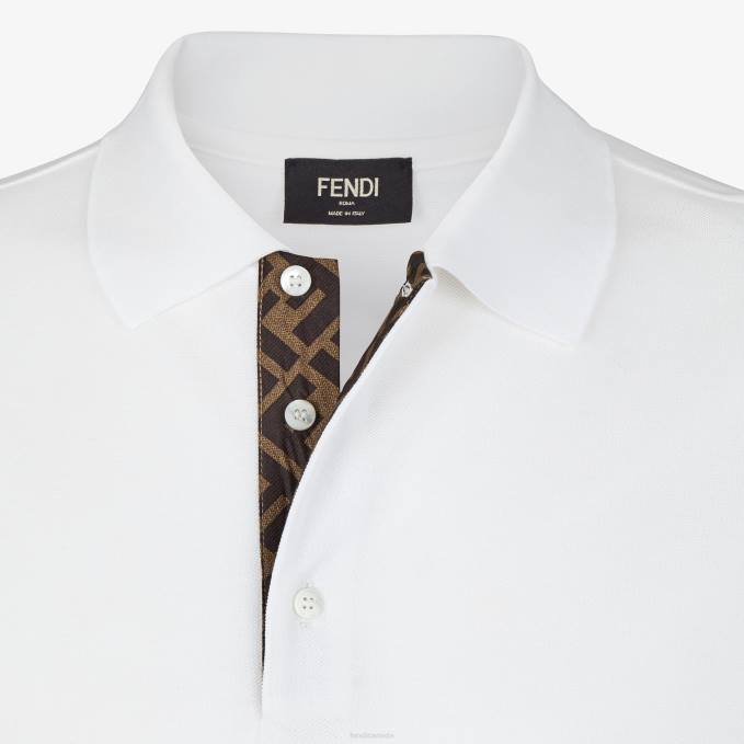 Men Pique Polo Shirt White Fendi Apparel 6RHH2171