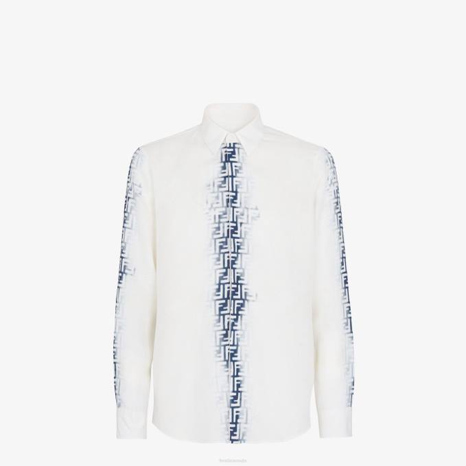 Men Bleached Linen Shirt Blue Fendi Apparel 6RHH2038