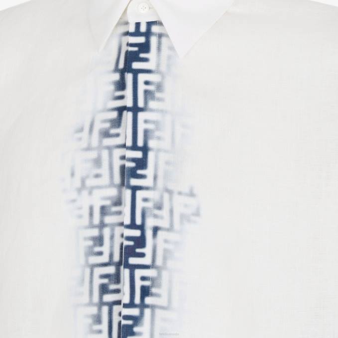 Men Bleached Linen Shirt Blue Fendi Apparel 6RHH2038
