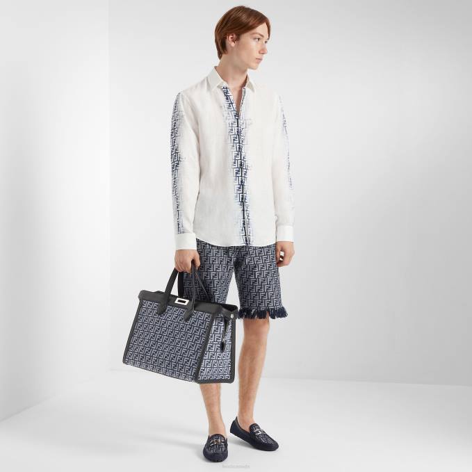 Men Bleached Linen Shirt Blue Fendi Apparel 6RHH2038