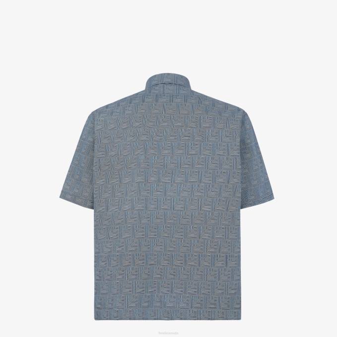 Men Cotton Shirt Blue Fendi Apparel 6RHH1978