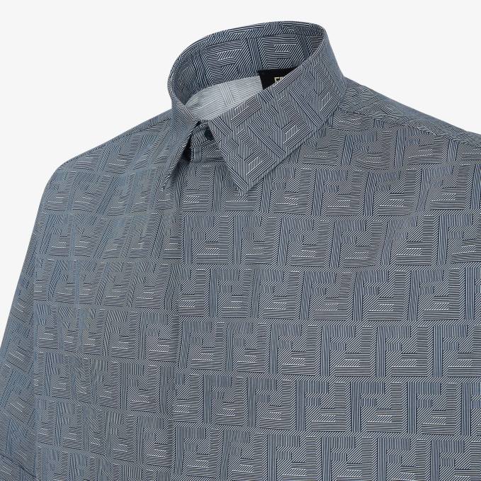 Men Cotton Shirt Blue Fendi Apparel 6RHH1978