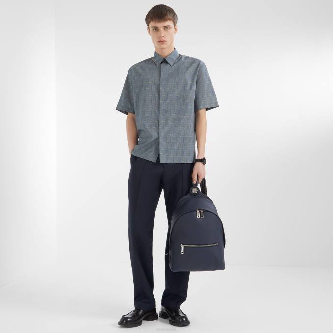 Men Cotton Shirt Blue Fendi Apparel 6RHH1978