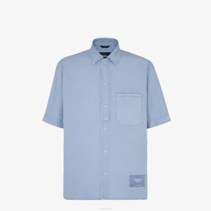 Men Cotton Shirt Light blue Fendi Apparel 6RHH1910