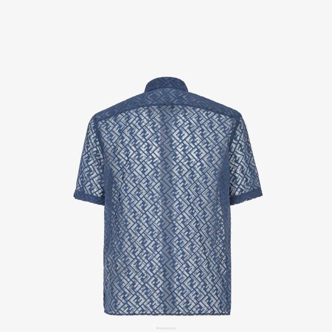 Men Devore Fabric Shirt Blue Fendi Apparel 6RHH2036