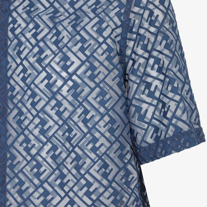 Men Devore Fabric Shirt Blue Fendi Apparel 6RHH2036