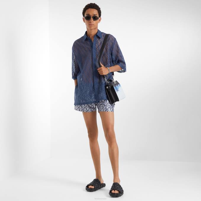 Men Devore Fabric Shirt Blue Fendi Apparel 6RHH2036