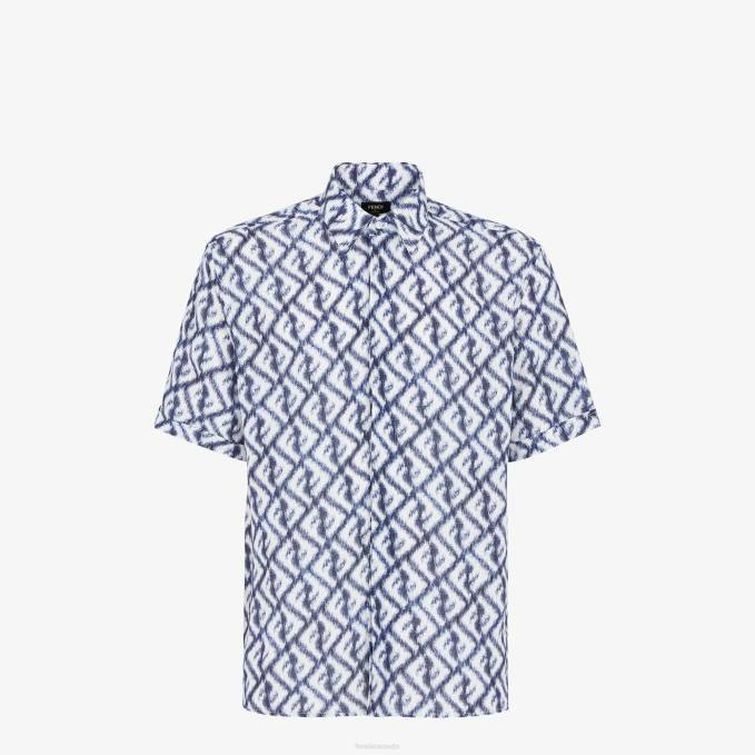 Men Linen Shirt Blue Fendi Apparel 6RHH2009