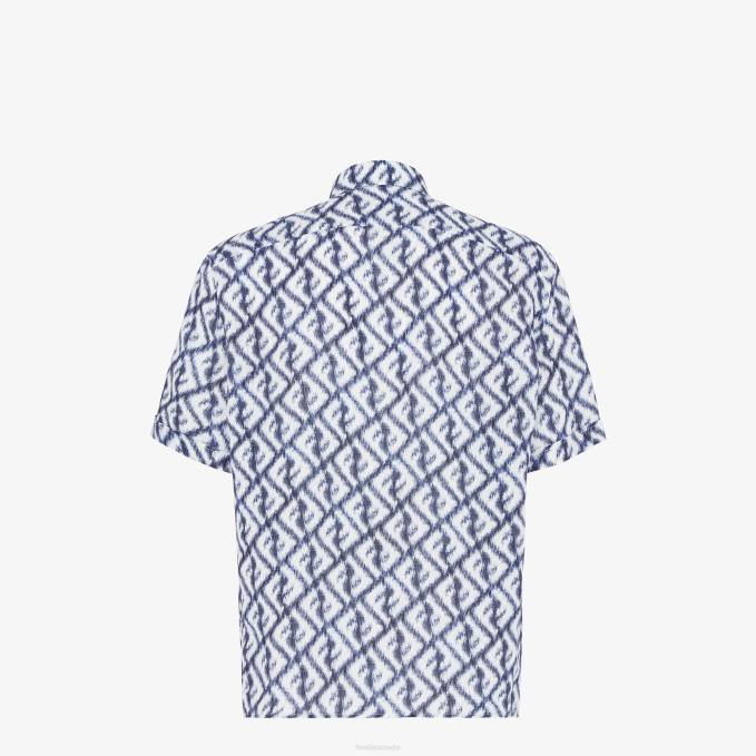 Men Linen Shirt Blue Fendi Apparel 6RHH2009