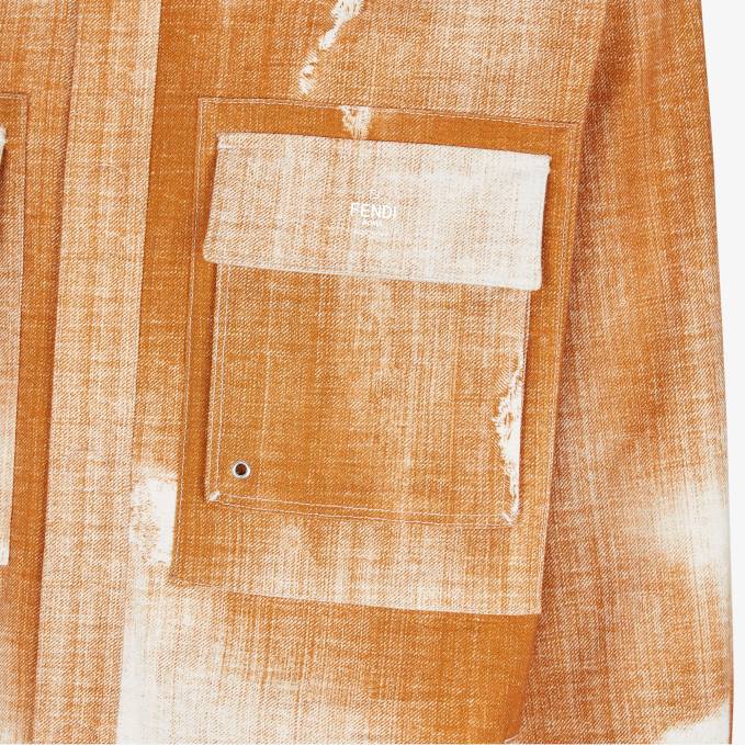 Men Printed Denim Shirt Orange Fendi Apparel 6RHH2045