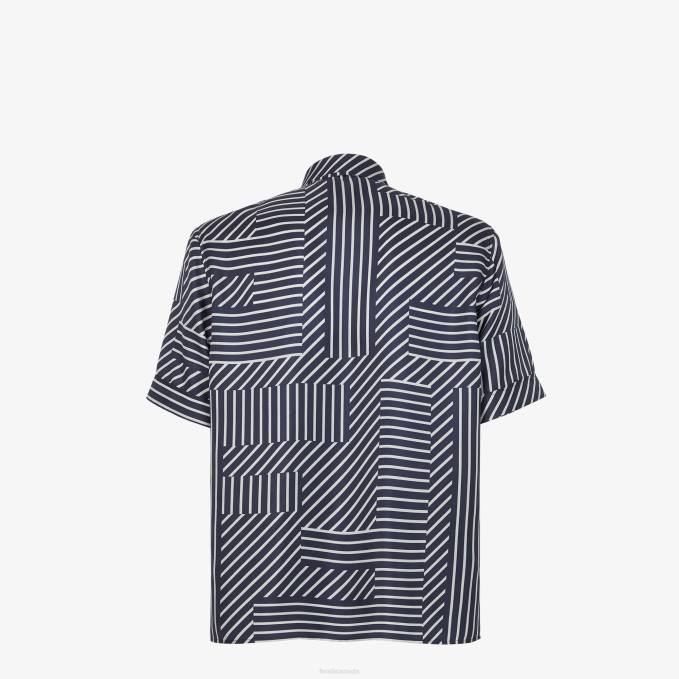 Men Silk Shirt Blue Fendi Apparel 6RHH1919