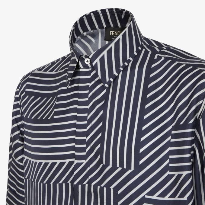 Men Silk Shirt Blue Fendi Apparel 6RHH1919