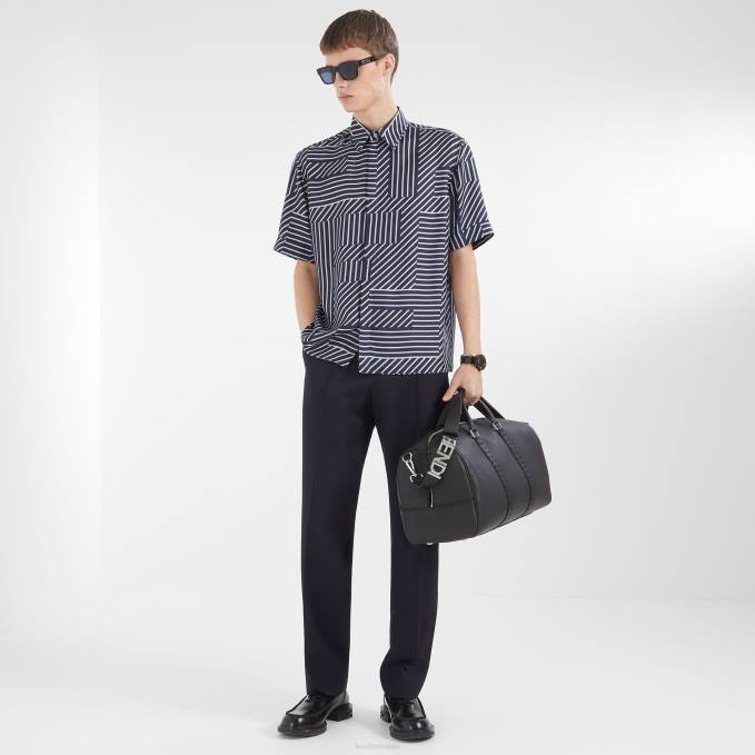 Men Silk Shirt Blue Fendi Apparel 6RHH1919