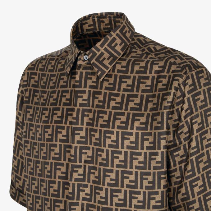 Men Silk Shirt Brown Fendi Apparel 6RHH1934