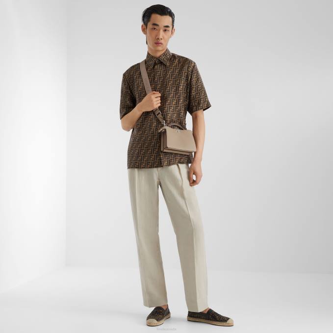 Men Silk Shirt Brown Fendi Apparel 6RHH1934