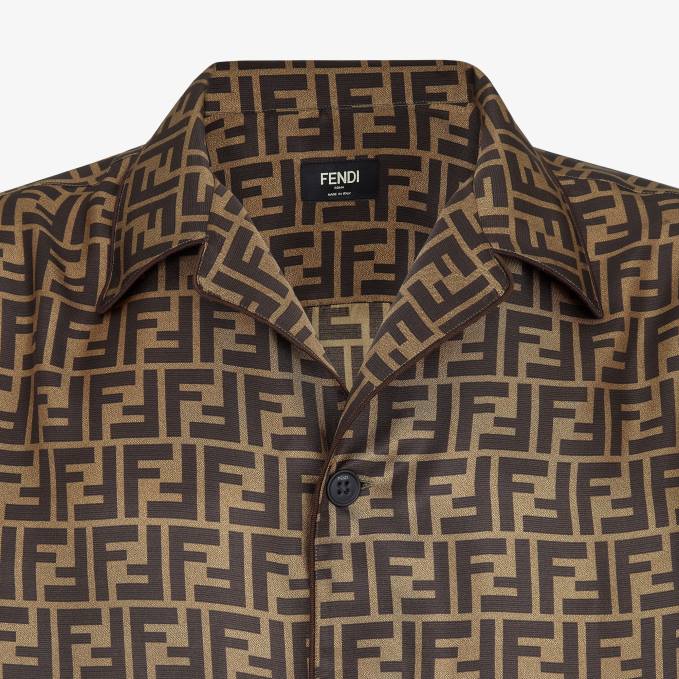 Men Silk Shirt Brown Fendi Apparel 6RHH2134