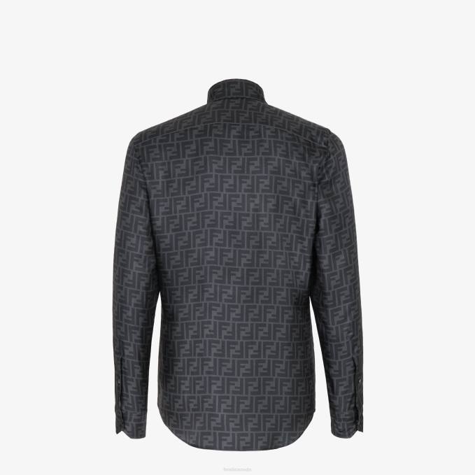 Men Silk Shirt Gray Fendi Apparel 6RHH2132