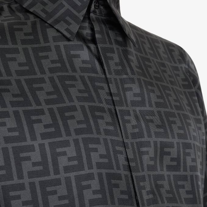 Men Silk Shirt Gray Fendi Apparel 6RHH2132