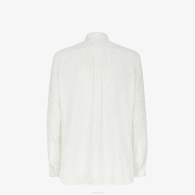 Men Silk Shirt White Fendi Apparel 6RHH2087