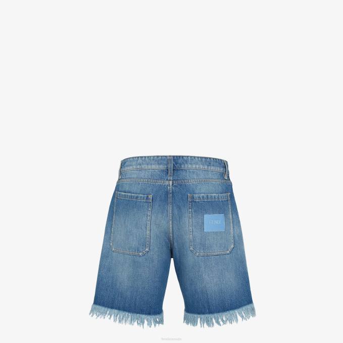 Men Bermudas Denim Pants Blue Fendi Apparel 6RHH2022