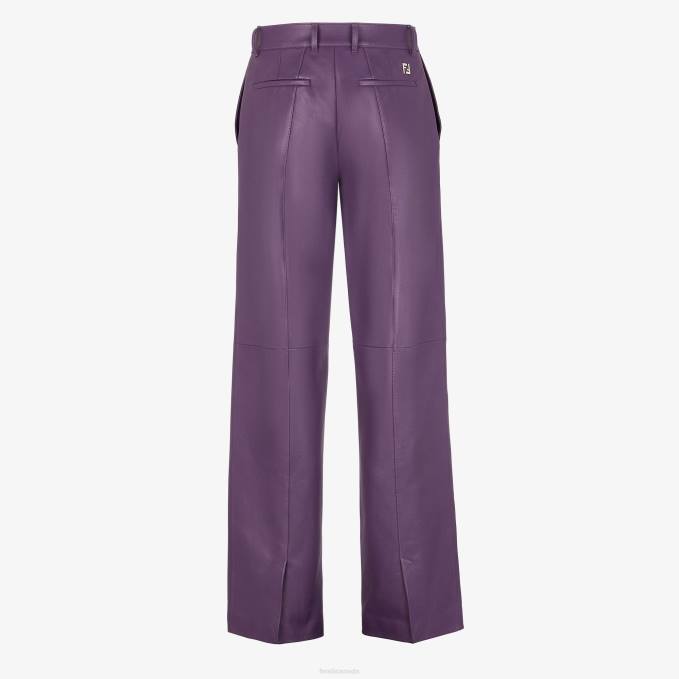 Men Plonge Leather Pants Purple Fendi Apparel 6RHH1913