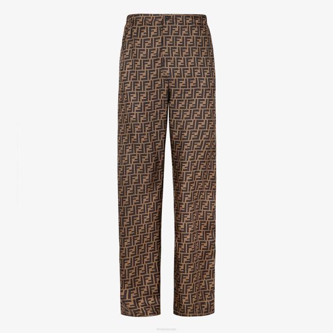 Men Silk Pants Brown Fendi Apparel 6RHH2181