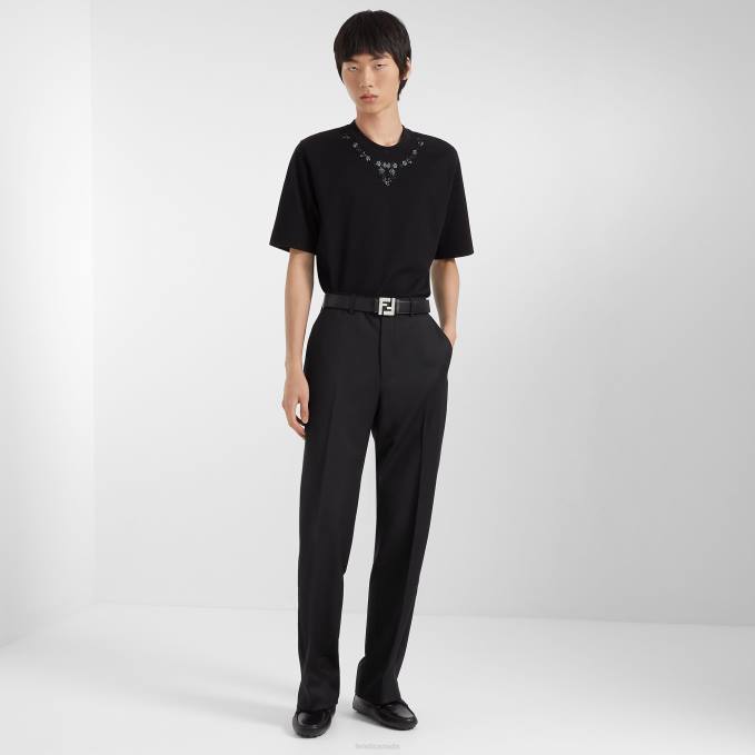 Men Silk Wool Pants Black Fendi Apparel 6RHH2068