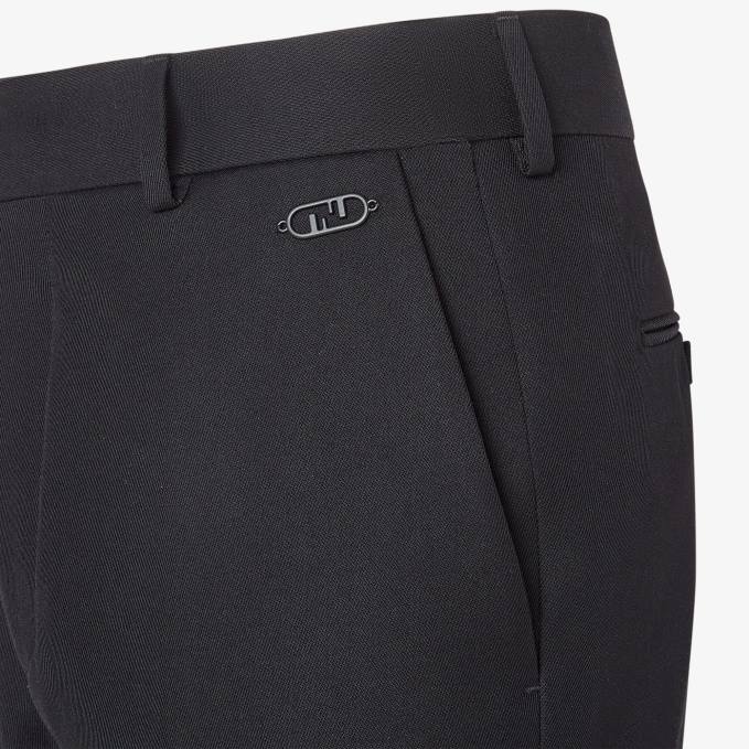 Men Wool Pants Black Fendi Apparel 6RHH2110